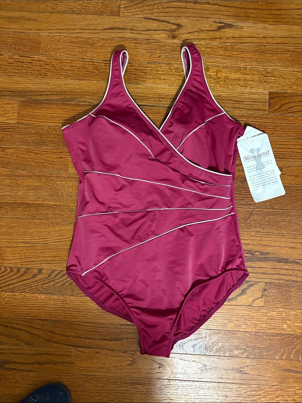 Miraclesuit  Berry Red One-Piece Swimsuit with Contrast Piping Size 18